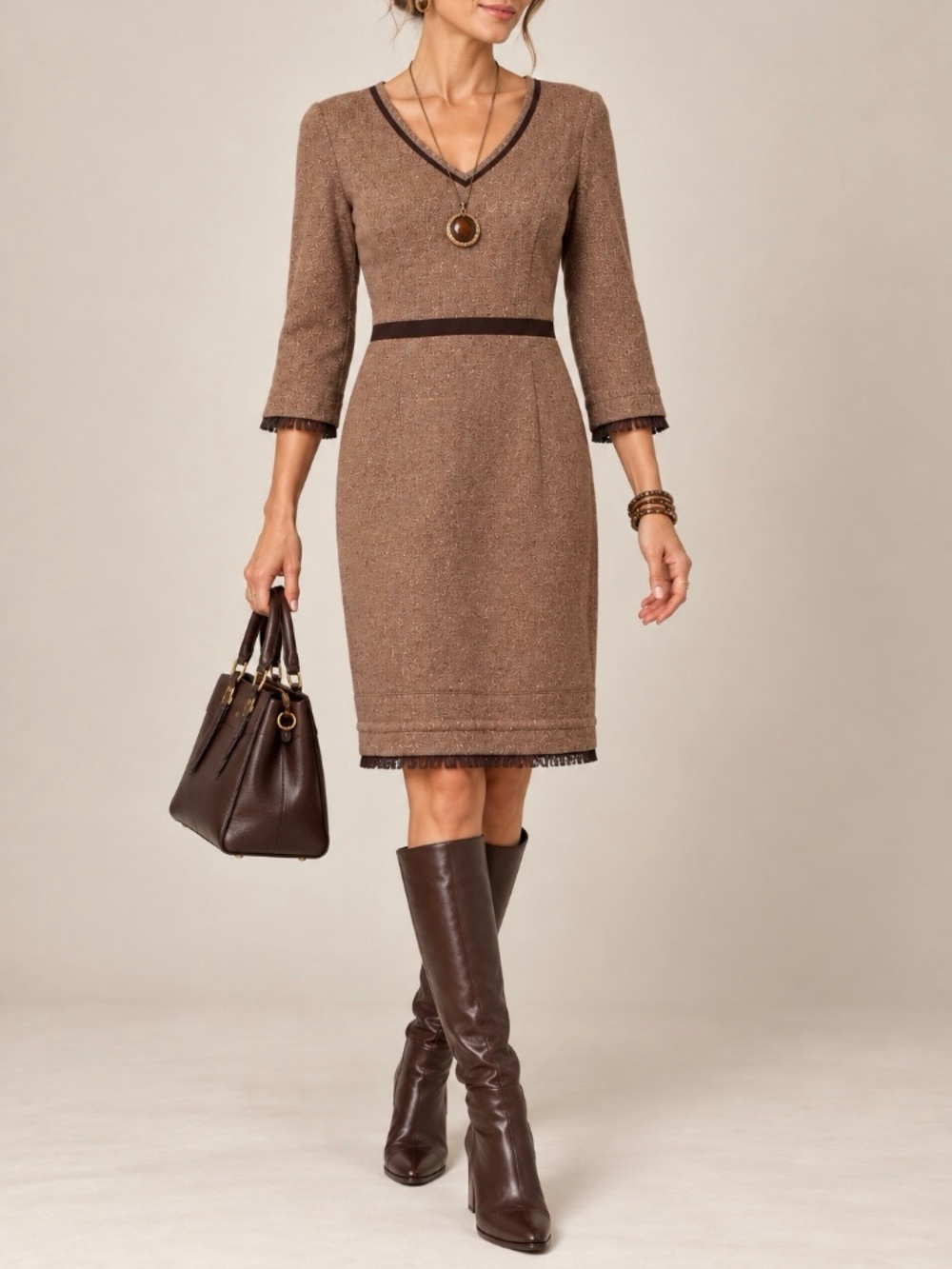 Liz Claiborne Cognac Textured Fringe Dress Size 10 New
